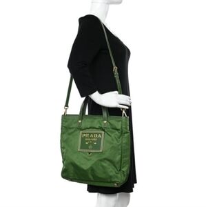 PRADA Tessuto Nylon Oro Tote in Larice woth Strap (Green)